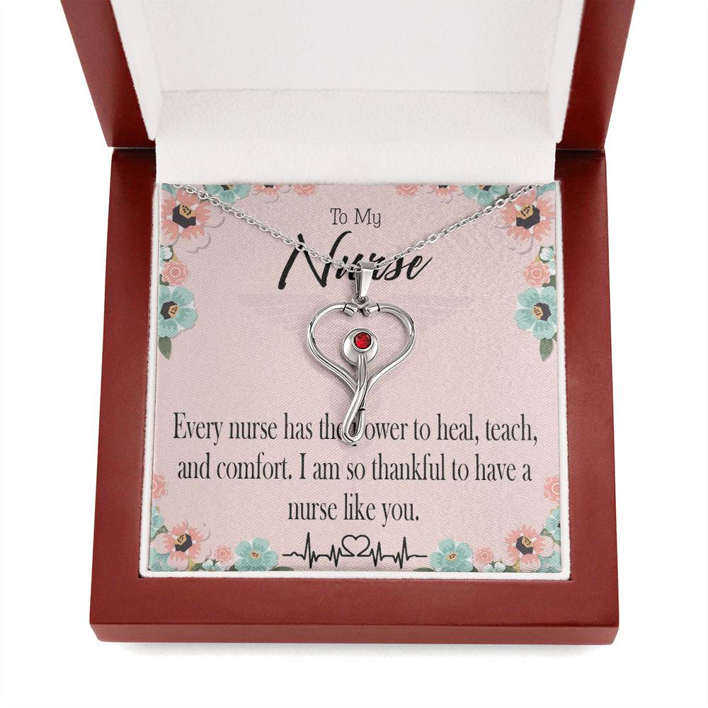 Power to Heal Heart Scope Necklace Red Swarovski Crystal Adjustable Chain 18-22"-Express Your Love Gifts