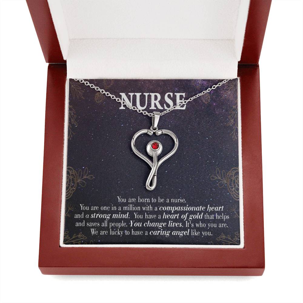 Caring Angel Nurse Heart Scope Necklace Red Swarovski Crystal Adjustable Chain 18-22"-Express Your Love Gifts
