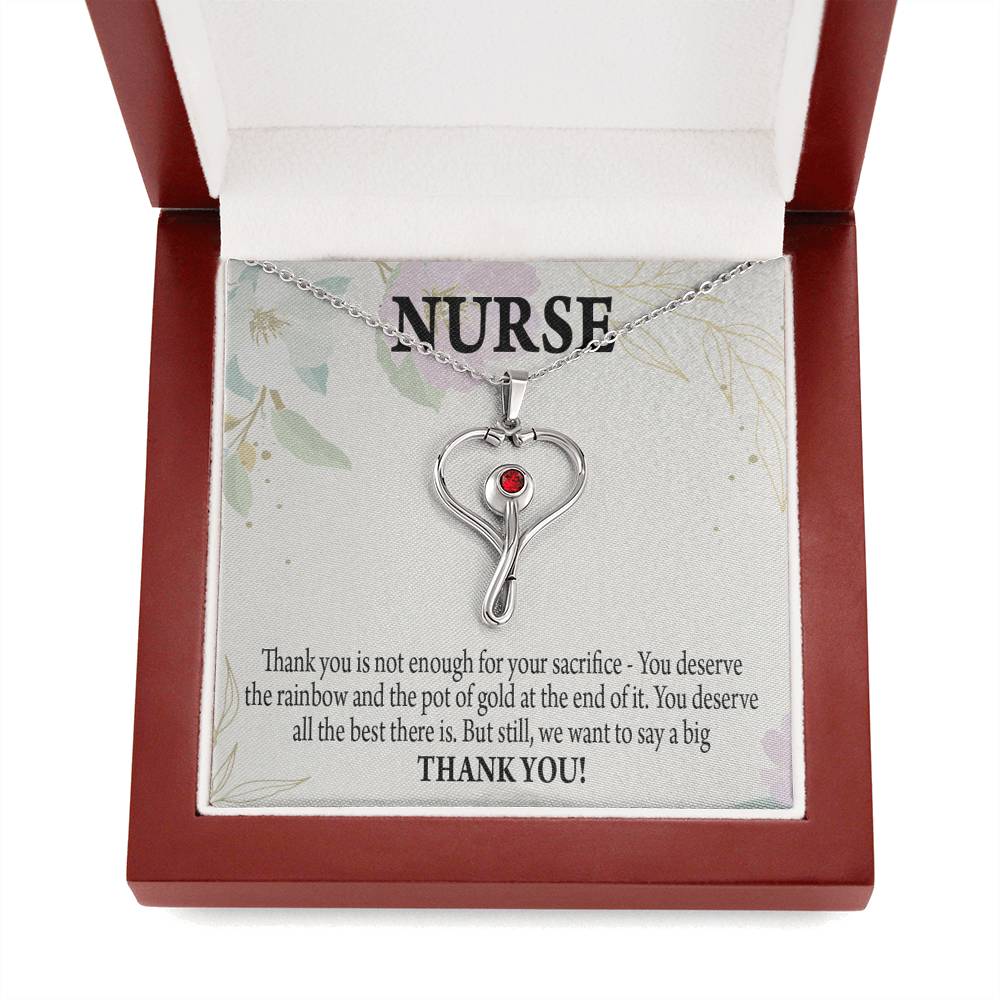 Gift For Healthcare Workers Heart Scope Necklace Red Swarovski Crystal Adjustable Chain 18-22"-Express Your Love Gifts