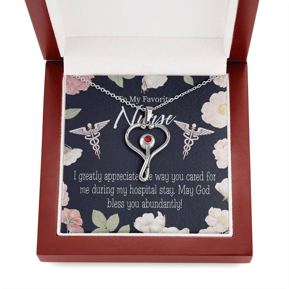 God Bless You Abundantly! Heart Scope Necklace Red Swarovski Crystal Adjustable Chain 18-22"-Express Your Love Gifts