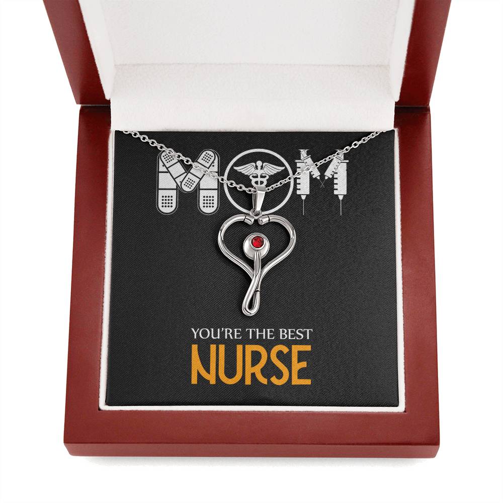 Mom Nurse Heart Scope Necklace Red Swarovski Crystal Adjustable Chain 18-22"-Express Your Love Gifts
