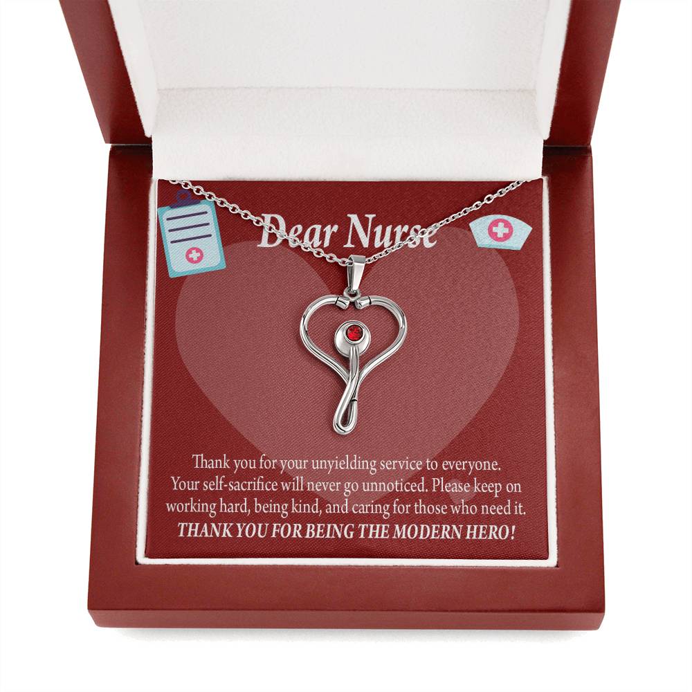 Thank You Ideas Nurses and Caregivers Heart Scope Necklace Red Swarovski Crystal Adjustable Chain 18-22"-Express Your Love Gifts