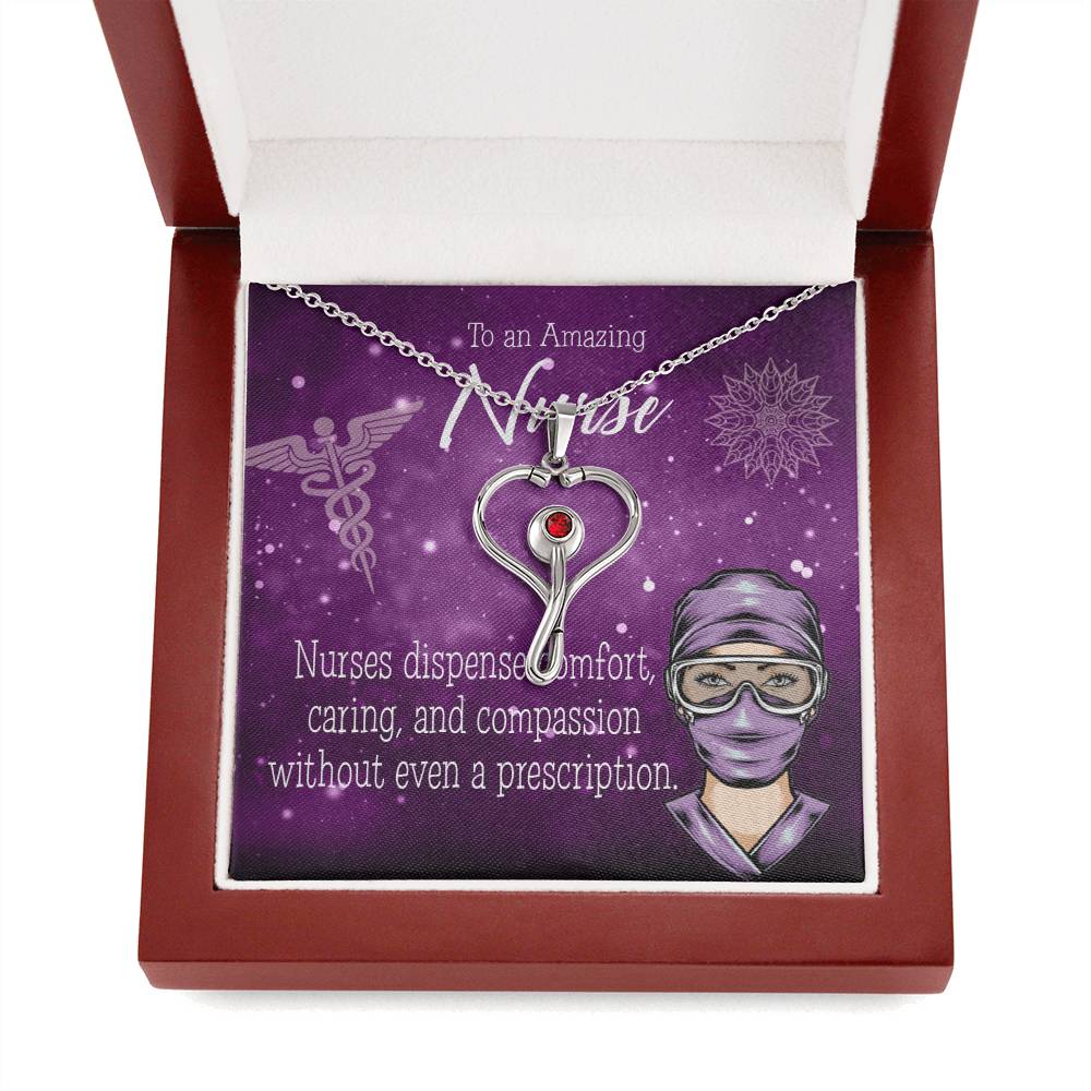 Nurse RN Caduceus Heart Scope Necklace Red Swarovski Crystal Adjustable Chain 18-22"-Express Your Love Gifts