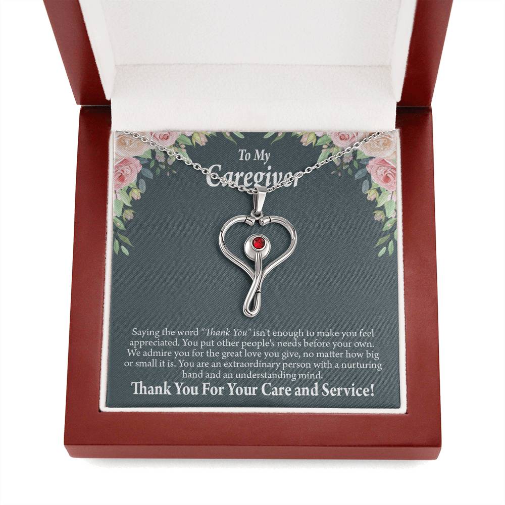 Gift Ideas For Caregivers Heart Scope Necklace Red Swarovski Crystal Adjustable Chain 18-22"-Express Your Love Gifts