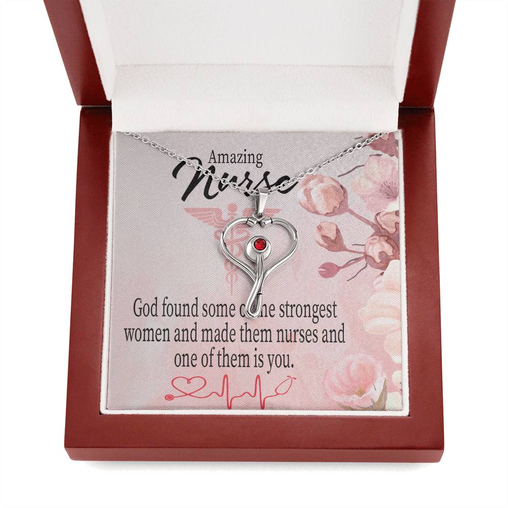 God Made Nurses Heart Scope Necklace Red Swarovski Crystal Adjustable Chain 18-22"-Express Your Love Gifts