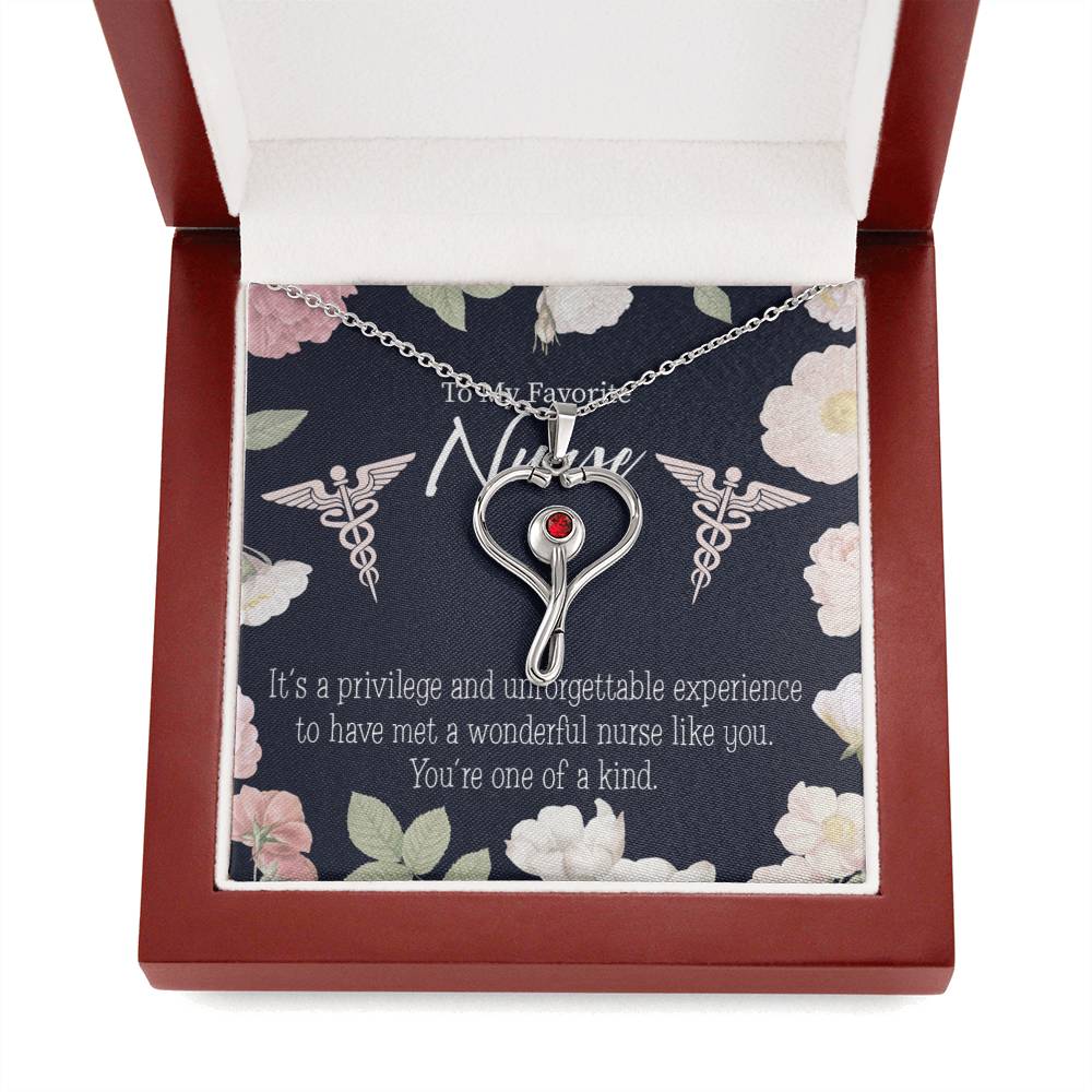 Favorite Nurse Heart Scope Necklace Red Swarovski Crystal Adjustable Chain 18-22"-Express Your Love Gifts