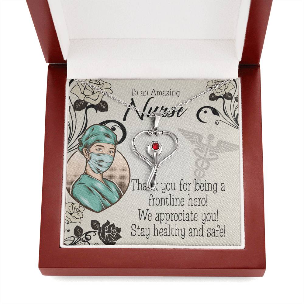 To a Frontline Hero Heart Scope Necklace Red Swarovski Crystal Adjustable Chain 18-22"-Express Your Love Gifts