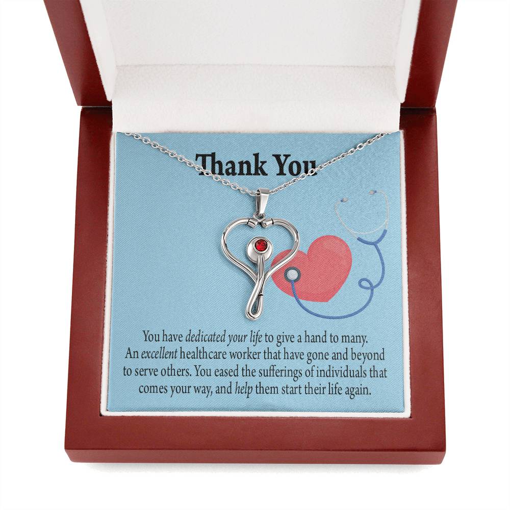 Gift Idea For Hospital Staff Heart Scope Necklace Red Swarovski Crystal Adjustable Chain 18-22"-Express Your Love Gifts