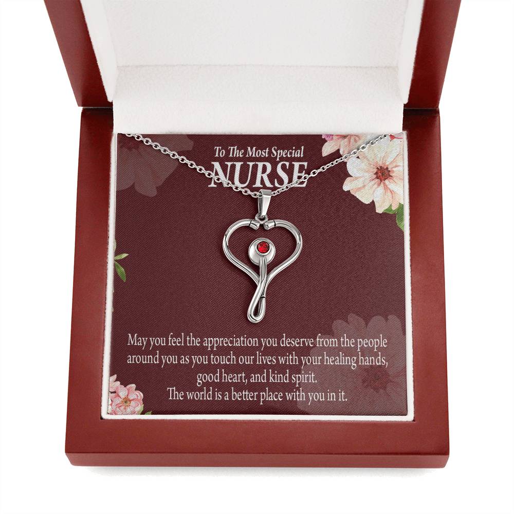 Special Nurse Heart Scope Necklace Red Swarovski Crystal Adjustable Chain 18-22"-Express Your Love Gifts