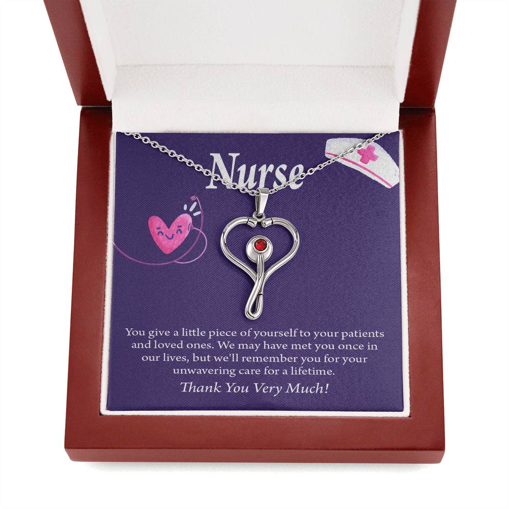 Remarkable Nurse Heart Scope Necklace Red Swarovski Crystal Adjustable Chain 18-22"-Express Your Love Gifts