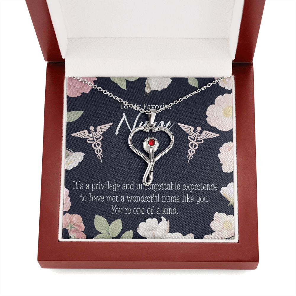 One of a Kind Nurse Heart Scope Necklace Red Swarovski Crystal Adjustable Chain 18-22"-Express Your Love Gifts