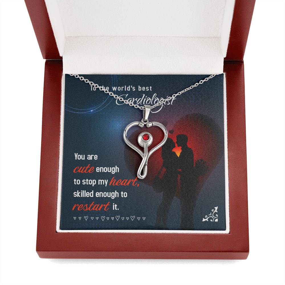 To My Cardiologist Heart Scope Necklace Red Swarovski Crystal Adjustable Chain 18-22"-Express Your Love Gifts