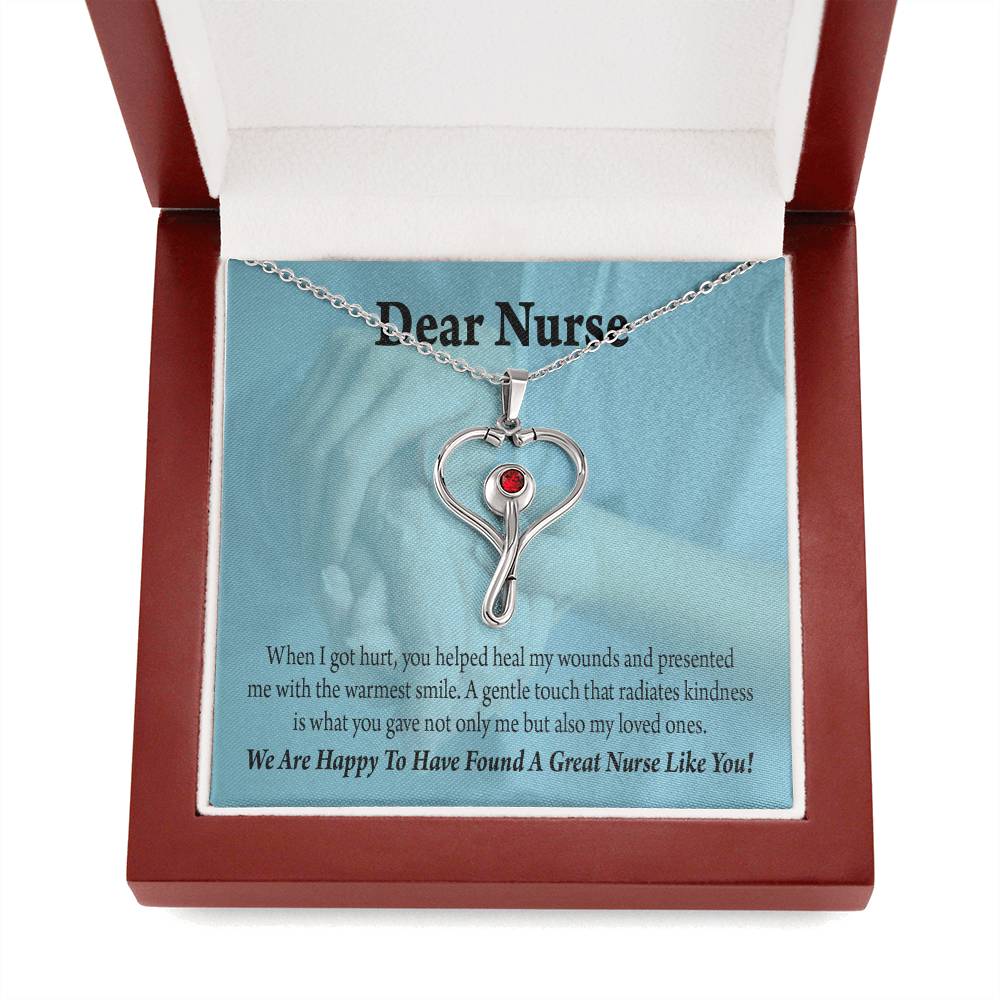 Nurse Thank You Heart Scope Necklace Red Swarovski Crystal Adjustable Chain 18-22"-Express Your Love Gifts