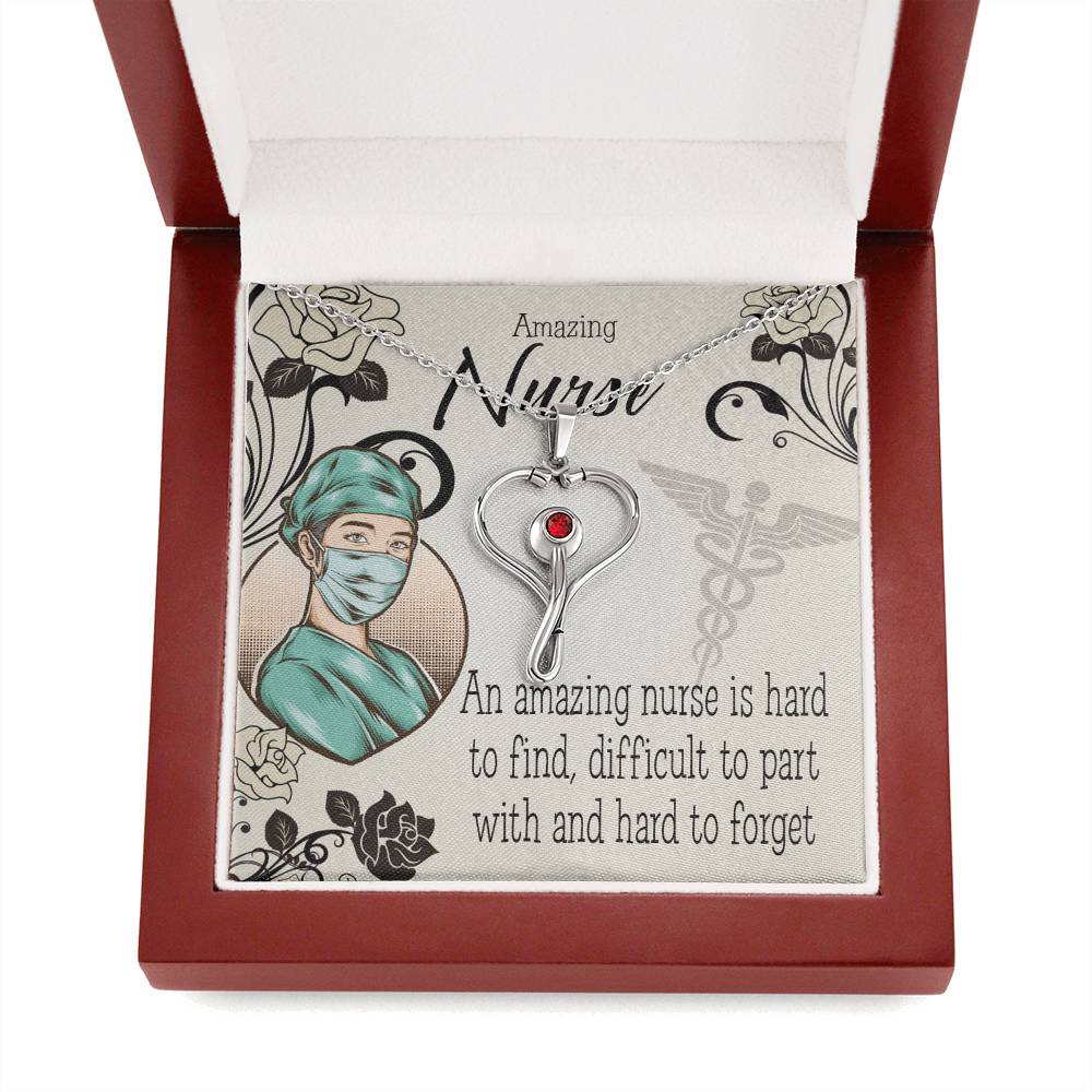 An Amazing Nurse Heart Scope Necklace Red Swarovski Crystal Adjustable Chain 18-22"-Express Your Love Gifts
