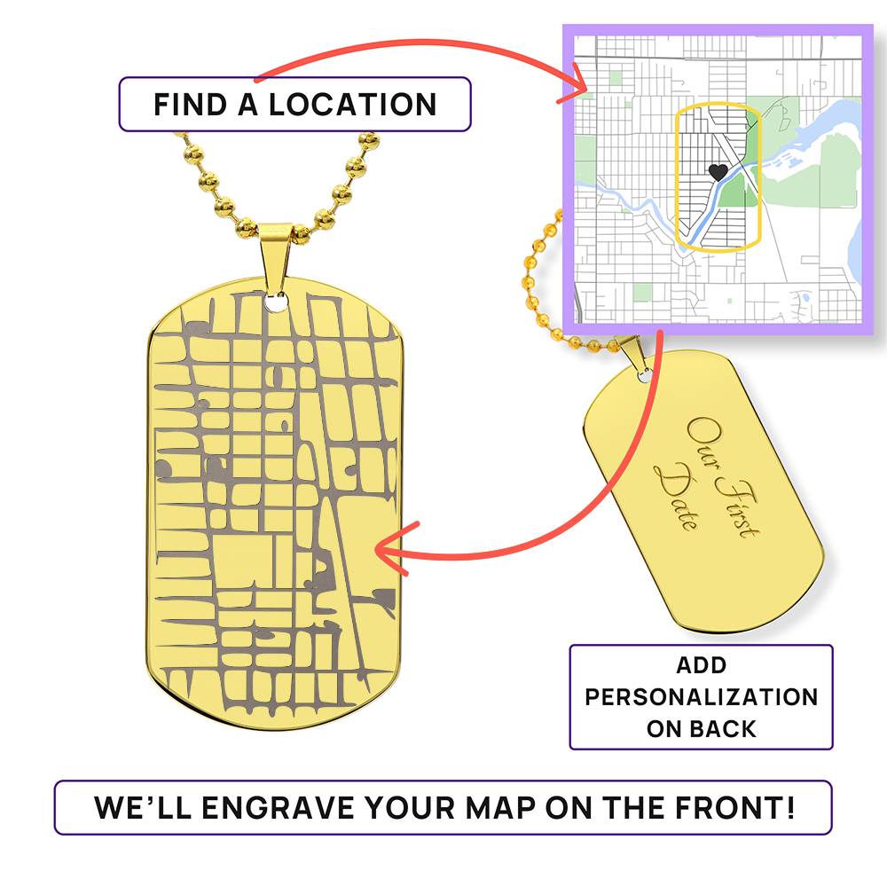 Engraved Dog Tag Map Necklace – Custom Location Stainless Steel Pendant-Express Your Love Gifts
