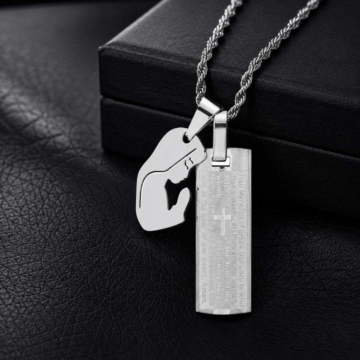 Hail Mary Men's Stainless Steel or 18K Gold Plated Pendant Necklace 24" Chain-Express Your Love Gifts