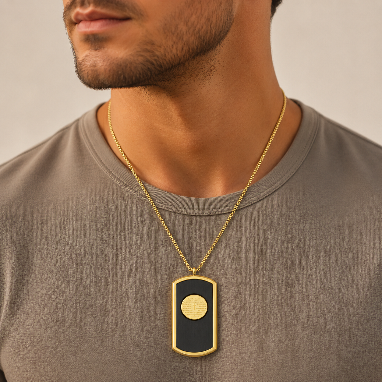 Our Father Dog Tag Necklace Men's Two-Tone Black IP & 18K Gold Plated Stainless Steel 24" Chain-Express Your Love Gifts
