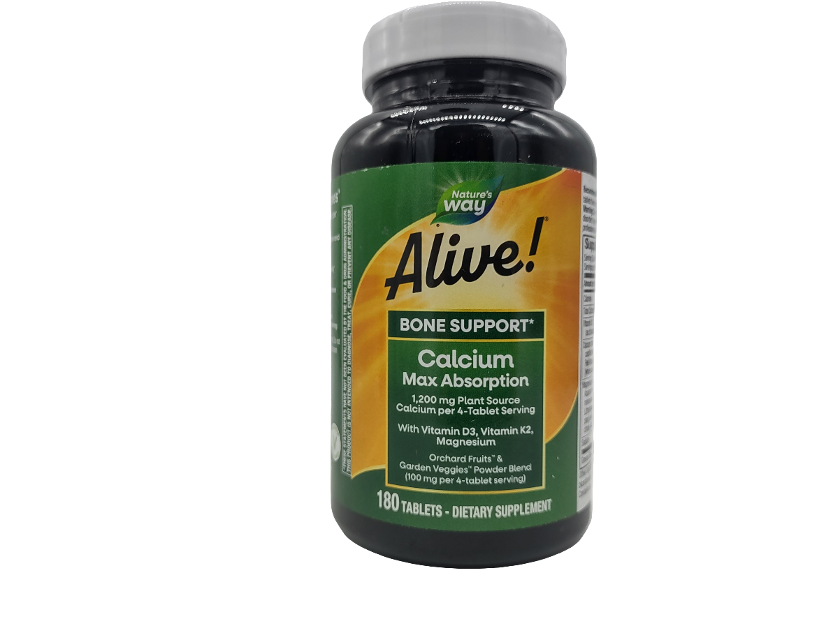 Alive! Calcium Bone Support, Plant-Based Calcium with D3, K2 & Magnesium, 120 Tablets-Express Your Love Gifts