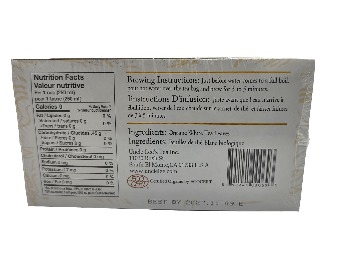 Uncle Lee’s Tea Organic White Tea, Low Caffeine, Antioxidant-Rich, 100 Tea Bags (Pack of 3 )-Express Your Love Gifts