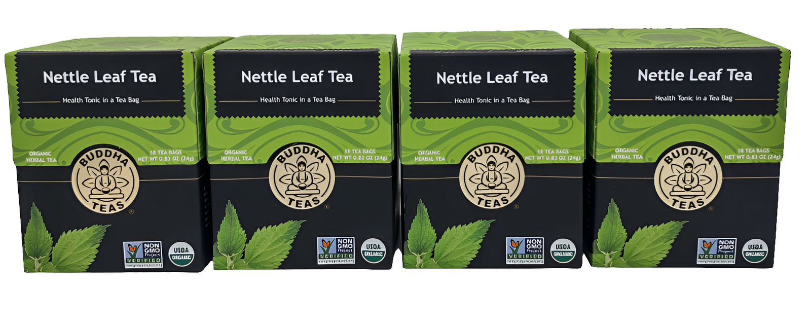 Buddha Teas Organic Nettle Leaf Tea – Caffeine-Free, Kosher, GMO-Free, 18 Bleach-Free Tea Bags (4 Pack) EXP 02/2027-Express Your Love Gifts