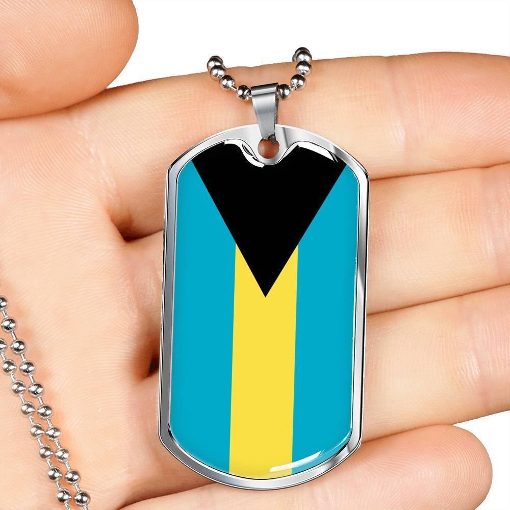 Bahamas Flag Necklace Bahamas Flag Stainless Steel or 18k Gold Dog Tag 24" - Express Your Love Gifts