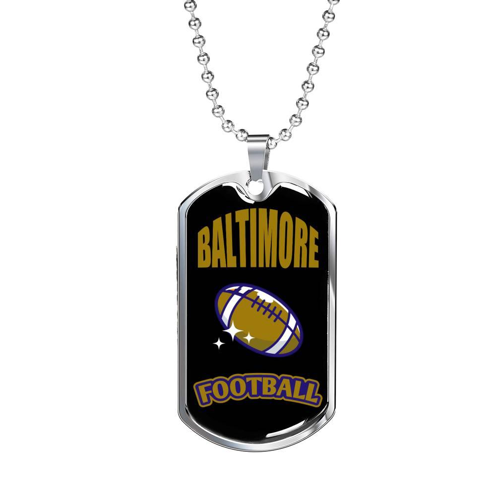 Baltimore Dog Tag Fan Necklace Dog Tag Stainless Steel or 18k Gold 24" Chain" - Express Your Love Gifts