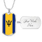 Barbados Flag Necklace Barbados Flag Stainless Steel or 18k Gold Dog Tag 24" - Express Your Love Gifts