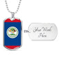Belize Flag Necklace Belize Flag Stainless Steel or 18k Gold Dog Tag 24" - Express Your Love Gifts