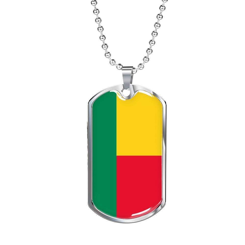 Benin Flag Necklace Benin Flag Stainless Steel or 18k Gold Dog Tag 24" - Express Your Love Gifts