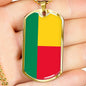 Benin Flag Necklace Benin Flag Stainless Steel or 18k Gold Dog Tag 24" - Express Your Love Gifts