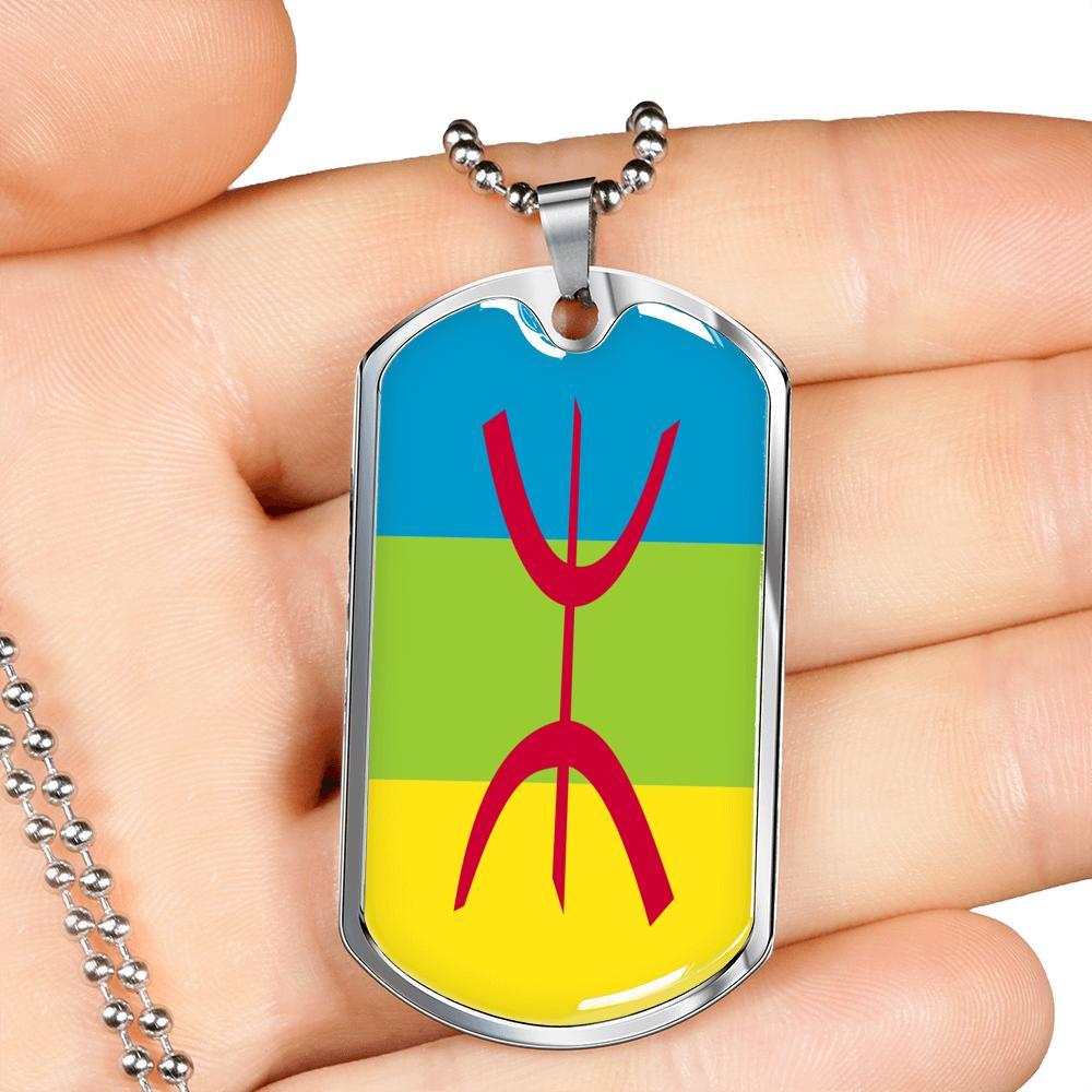 Berber Flag Necklace Berber Flag Stainless Steel or 18k Gold Dog Tag 24" - Express Your Love Gifts