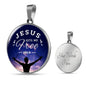 Bible Verse Gift Jesus Set Me Free Circle Necklace Stainless Steel or 18k Gold 18-22" - Express Your Love Gifts