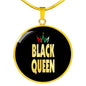 Black Queen Circle Pendant Circle Pendant Necklace Stainless Steel or 18k Gold 18-22" - Express Your Love Gifts