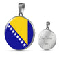 Bosnia And Herzegovina Flag Circle Necklace Stainless Steel or 18k Gold 18-22" - Express Your Love Gifts