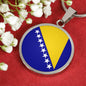 Bosnia And Herzegovina Flag Circle Necklace Stainless Steel or 18k Gold 18-22" - Express Your Love Gifts