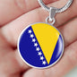 Bosnia And Herzegovina Flag Circle Necklace Stainless Steel or 18k Gold 18-22" - Express Your Love Gifts