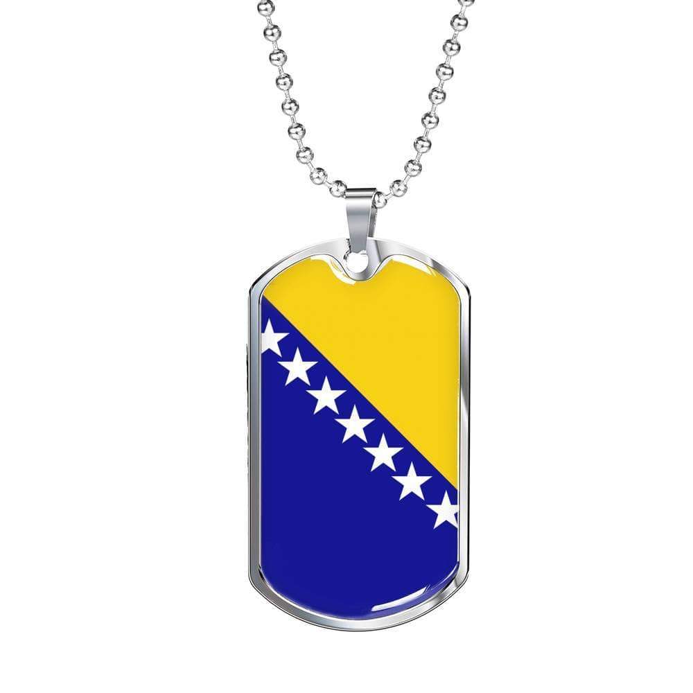 Bosnia And Herzegovina Flag Necklace Bosnia And Herzegovina Flag Stainless Steel or 18k Gold Dog Tag 24" - Express Your Love Gifts