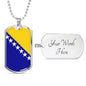 Bosnia And Herzegovina Flag Necklace Bosnia And Herzegovina Flag Stainless Steel or 18k Gold Dog Tag 24" - Express Your Love Gifts