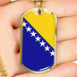 Bosnia And Herzegovina Flag Necklace Bosnia And Herzegovina Flag Stainless Steel or 18k Gold Dog Tag 24" - Express Your Love Gifts