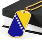 Bosnia And Herzegovina Flag Necklace Bosnia And Herzegovina Flag Stainless Steel or 18k Gold Dog Tag 24" - Express Your Love Gifts