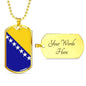 Bosnia And Herzegovina Flag Necklace Bosnia And Herzegovina Flag Stainless Steel or 18k Gold Dog Tag 24" - Express Your Love Gifts