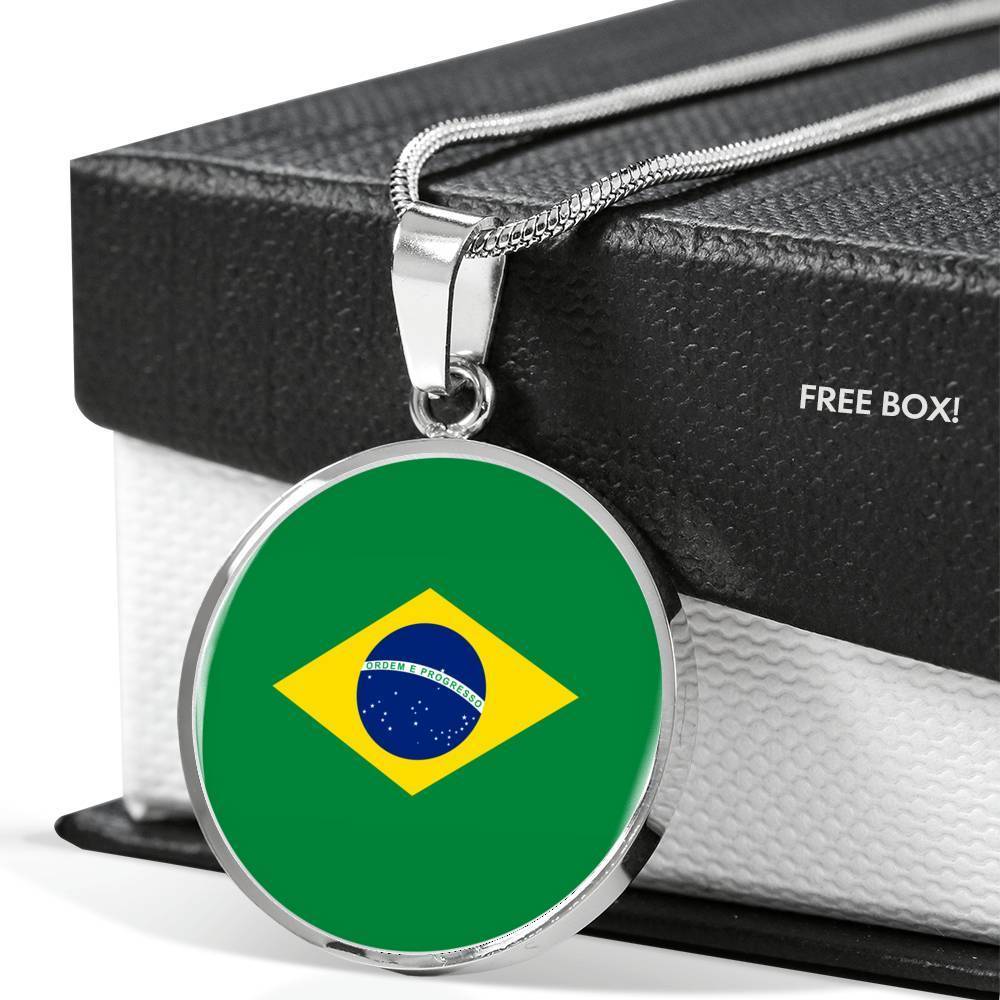 Brazil Flag Necklace Brazil Flag Stainless Steel or 18k Gold 18-22" - Express Your Love Gifts