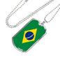 Brazil Flag Necklace Brazilian Flag Stainless Steel or 18k Gold Dog Tag 24" - Express Your Love Gifts