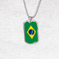 Brazil Flag Necklace Brazilian Flag Stainless Steel or 18k Gold Dog Tag 24" - Express Your Love Gifts