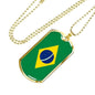 Brazil Flag Necklace Brazilian Flag Stainless Steel or 18k Gold Dog Tag 24" - Express Your Love Gifts