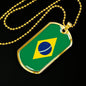 Brazil Flag Necklace Brazilian Flag Stainless Steel or 18k Gold Dog Tag 24" - Express Your Love Gifts