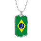 Brazil Flag Necklace Brazilian Flag Stainless Steel or 18k Gold Dog Tag 24" - Express Your Love Gifts