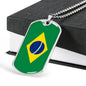 Brazil Flag Necklace Brazilian Flag Stainless Steel or 18k Gold Dog Tag 24" - Express Your Love Gifts