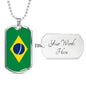 Brazil Flag Necklace Brazilian Flag Stainless Steel or 18k Gold Dog Tag 24" - Express Your Love Gifts