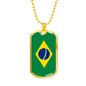 Brazil Flag Necklace Brazilian Flag Stainless Steel or 18k Gold Dog Tag 24" - Express Your Love Gifts